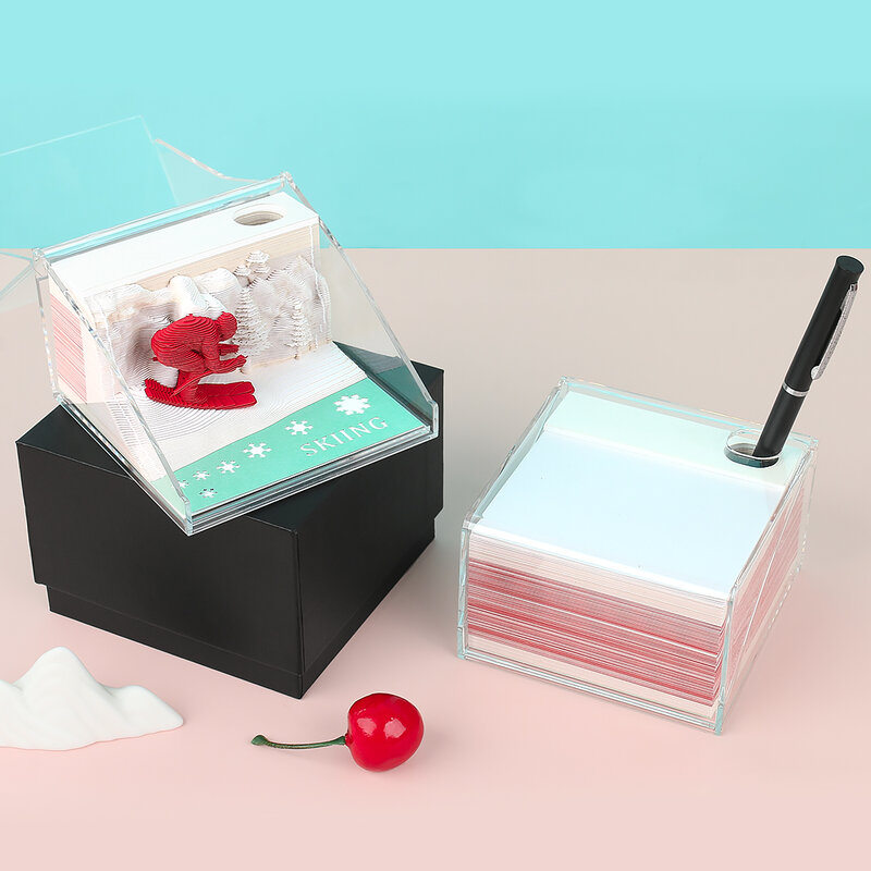 Omoshiroi บล็อก3D Notepad Mini รุ่นสกี Memo Pad 180แผ่นน่ารักหมายเหตุกระดาษรูปแบบบล็อกสมุดภาพเครื่องเขียนของขวัญเพื่อน