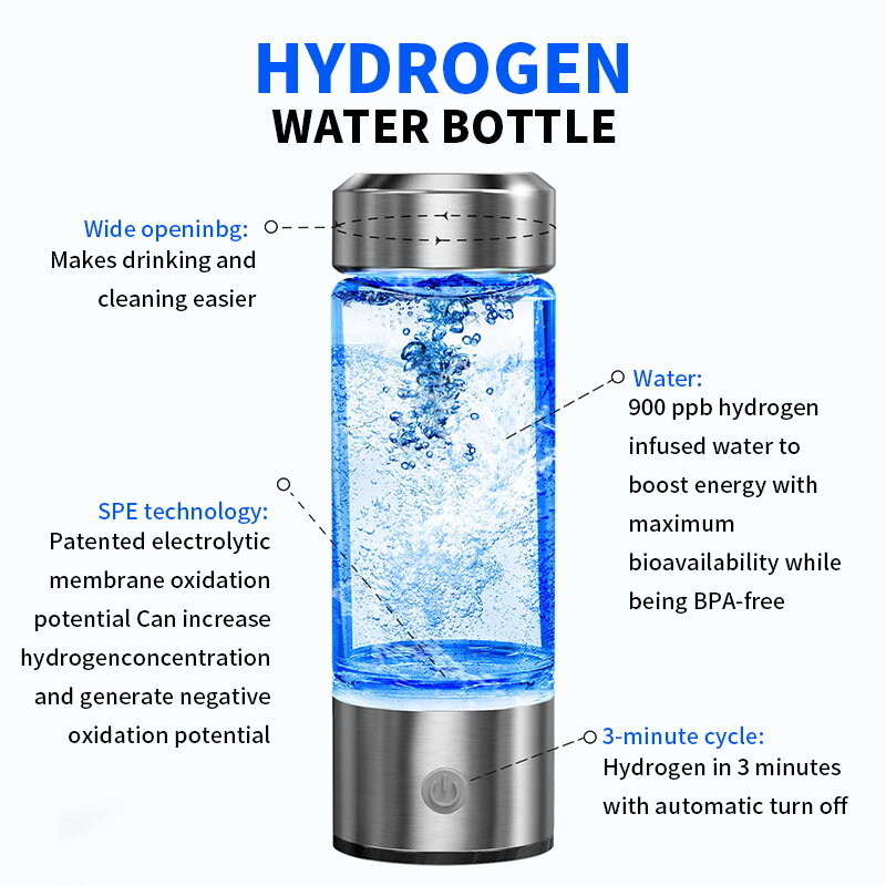 Taza de agua rica en hidrógeno, botella generadora de agua eléctrica, filtro de calidad de titanio, capacidad antioxidante portátil de 420ml