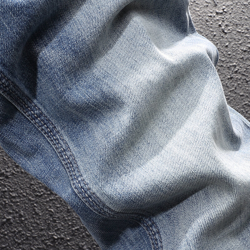 Джинсы мужские зауженные рваные с вышивкой, модные эластичные брюки из денима в ретро стиле, дизайнерские винтажные повседневные штаны, черные синие