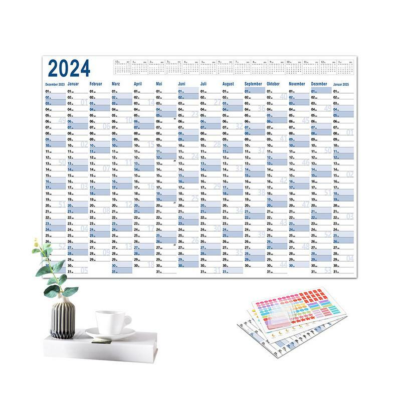 Großer ganzjähriger Kalender 2024 jährliches Jahr rund großer Kalender ganzjähriger Kalender 365-Tage-Kalender großer Plakat kalender für