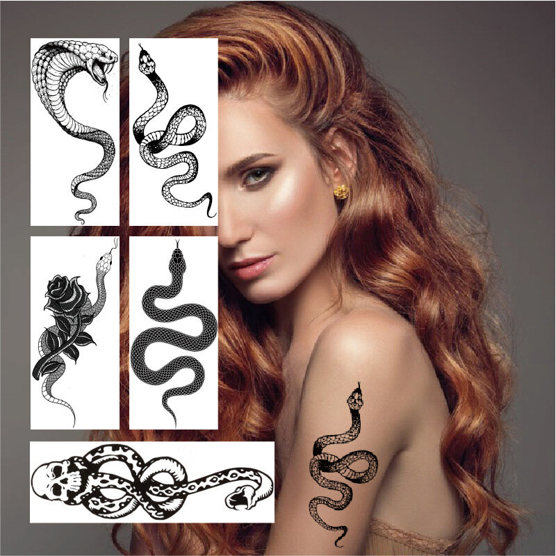 Adesivi per tatuaggi temporanei serpente nero per donna uomo vita del corpo tatuaggio finto impermeabile vino scuro tatuaggio serpente di grandi dimensioni nuovo