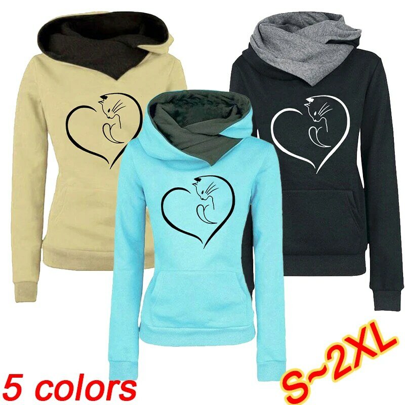 Autumn and Winter Women's Dual Color Hat Hoodie Top Women's Fashion Print Pullover Hoodie Long Sleeve Hooded Sweatshirt