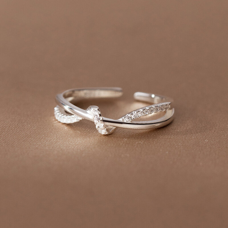 925 Sterling Silber Kreuz Knoten Zirkon Ringe für Frauen Mädchen Hochzeit Luxus Schmuck Accessoires Schmuck Argent