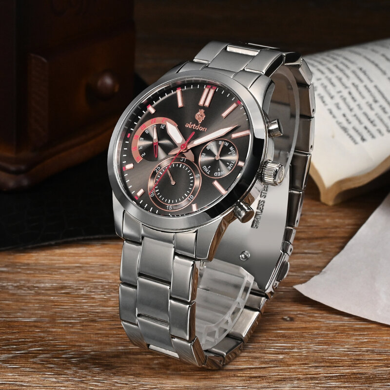 Airtdon nuovi uomini orologi orologio al quarzo di lusso per uomo data + settimana orologio impermeabile orologio di marca