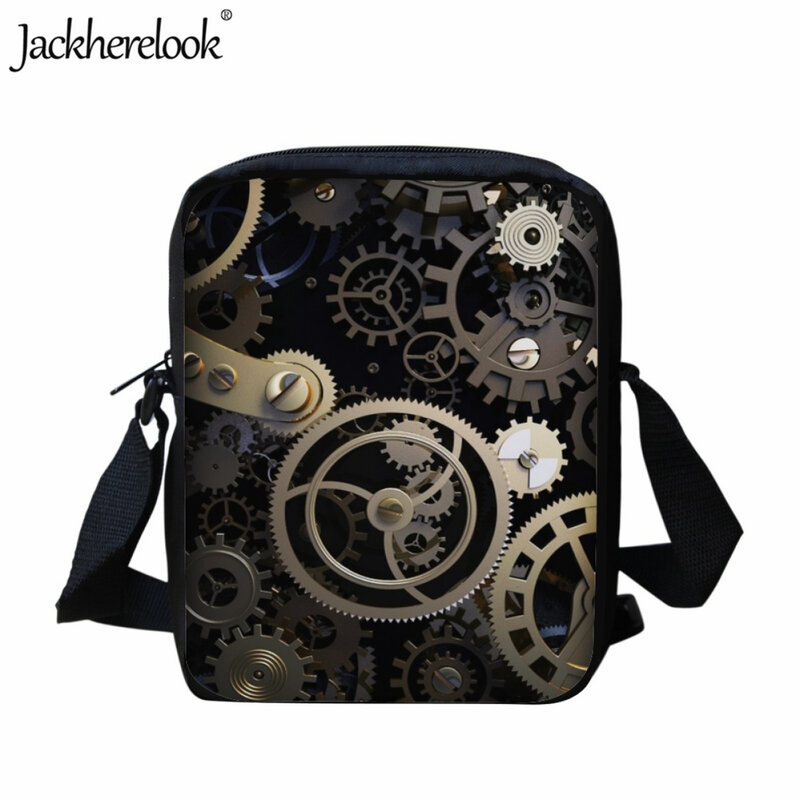 Jackherelook New Small Capacity School Bag for Kids Hot Mechanics Gear Pattern Printed Messenger Bag Casual Travel Shoulder Bag