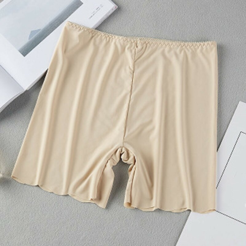 Pantalones cortos de seguridad de seda de hielo sin costuras para mujer, ropa interior transpirable de cintura alta, antiroce, debajo de la falda, bóxer de verano
