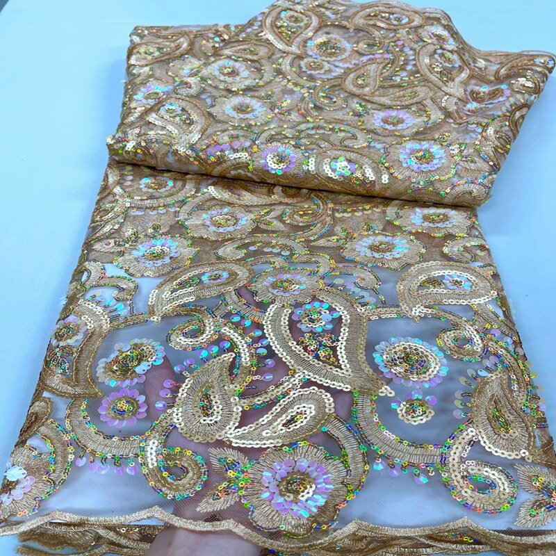 Rico pesado bordado tule rendas com único frisado tecido de malha francês africano para casamento costura pano celebrantes ts1703