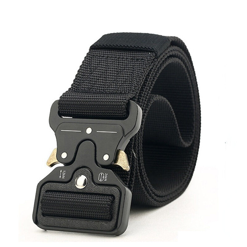 Army Canvas Belt Men Tactical Designer Belts for Jeans Pants Elastic Nylon 3.8 CM Wide Belt Black Metal Buckle Waist Belt