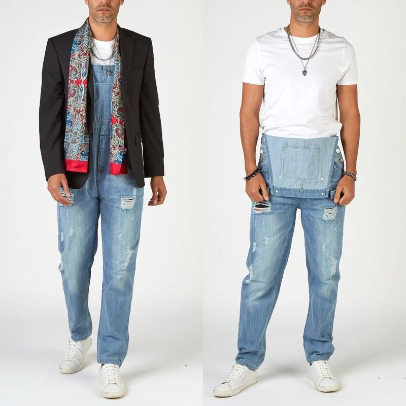 Salopette en jean pour homme, barboteuse une pièce, pantalon droit, longueur de rinçage, poches solides, trous, High Street, DistMurcia, 2024