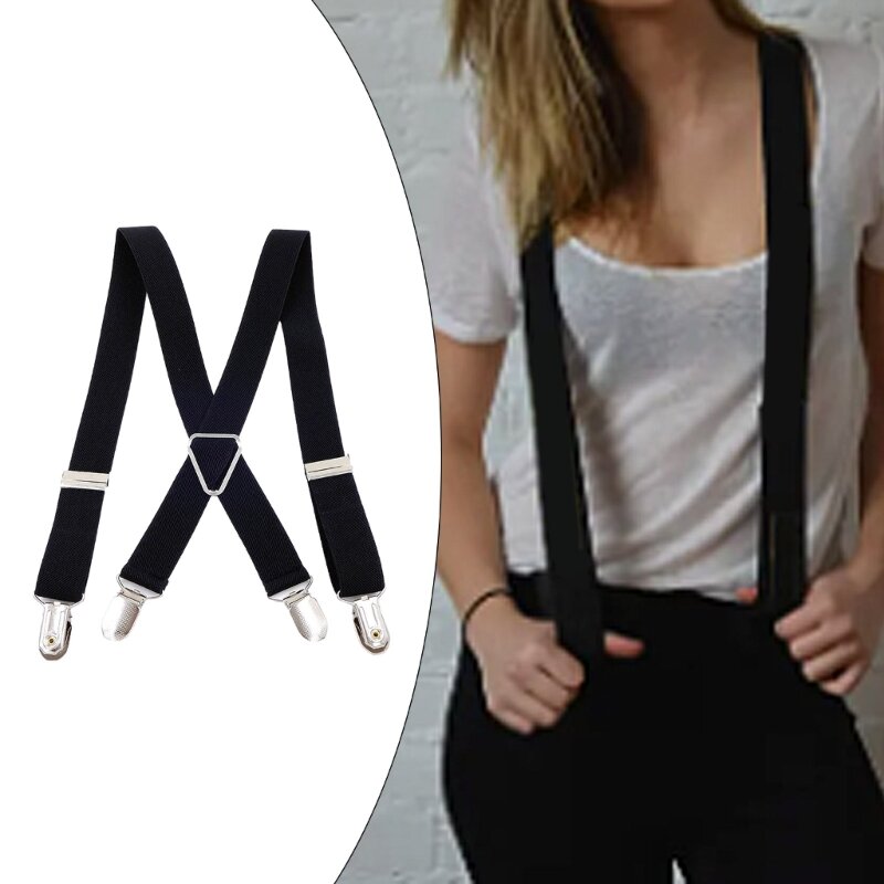 Adult Elastic Clip-On Suspenders Strap Jeans Braces 4 Clip Suspender