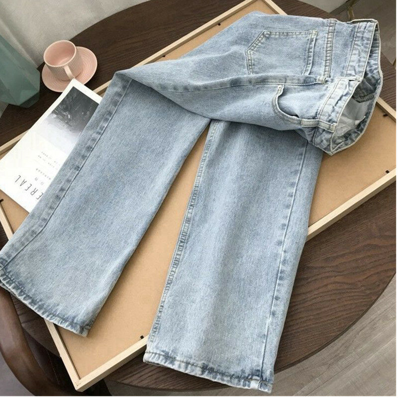 Straight Leg high waisted Jeans Female Students 2024 New Korean Loose Vintage Wide leg Denim Trousers Women's Casual Pants