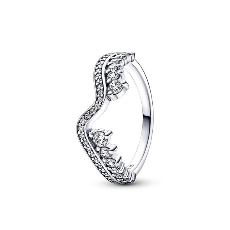 2024 Nowy srebrny pierścionek 925 Row of Hearts Eternity Ring Odręczny pierścionek miłosny dla kobiet Biżuteria zaręczynowa Pandora Prezent rocznicowy