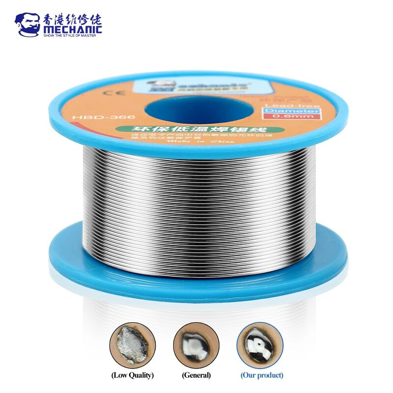MECHANIC HBD-366 40g Lead-Free High Purity Solder Wire Mild Rosin Core 200℃ Melting Point Sn98.3/Bi1/Cu0.7 Soldering Flux 1-3%