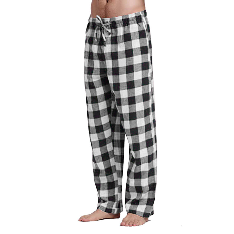 Pijama de algodão casual masculino, calça longa, macia, confortável, solta, elástico, xadrez, roupa de dormir aconchegante, Home Lounge, moda