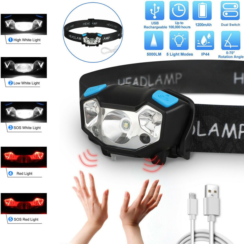 超高輝度LEDヘッドランプ,超高輝度充電式ヘッドライト,キャンプ,サイクリング,ランニング,釣り,5000lm