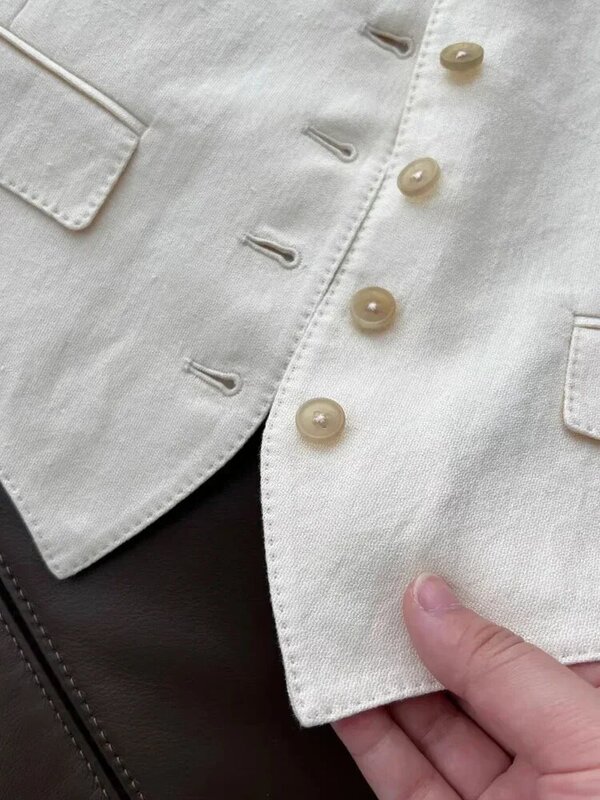 Traje de lino y algodón sin mangas, conjunto de dos piezas, chaleco, pantalones de pierna ancha, Verano