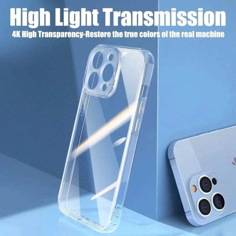 Capa de silicone TPU transparente e macia, tampa traseira transparente para iPhone 11, 12, 13 Mini, 14, 15 Pro, XS Max, X, XR, 8, 7, 6, 6s Plus, SE 2020, 2022