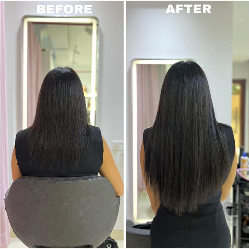 Extensiones de cabello liso con Clip para mujer, extensiones de cabello con Clip sin costuras, 100% cabello humano suave Real, negro Natural