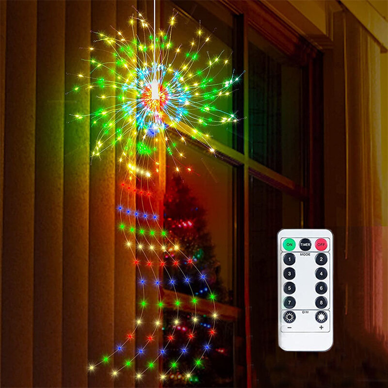 Waterproof LED Starburst Firework Light Battery Powered Remote 8 Modes Garland Fairy Lights Garden Decor Christmas String Lights