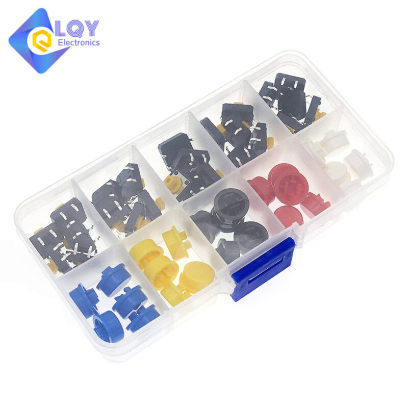 LQY 25PCS Tactile Push Button Switch Momentary 12*12*7.3MM Micro switch button   25PCS Tact Cap(5 colors)