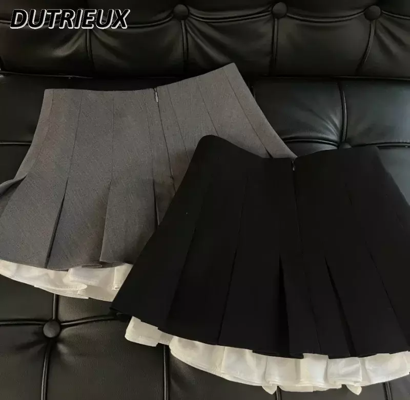 Faldas plisadas de estilo universitario japonés para mujer, minifalda negra de cintura alta, combina con todo, Otoño e Invierno