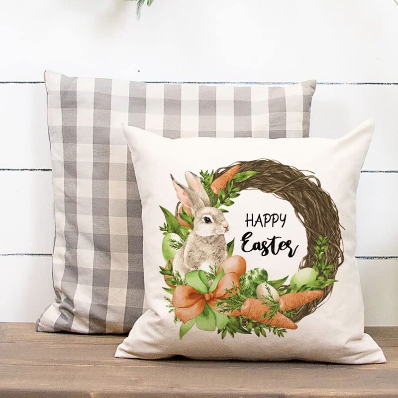 Easter Throw Pillow Covers 18X18 Set Of 4 Easter Decorations Farmhouse Spring Pillow Covers Home Decor For Couch