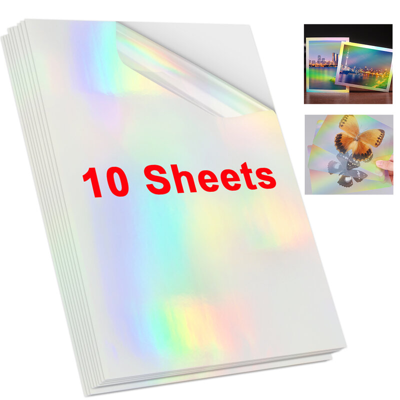 10 arkuszy holograficznej folii do laminowania na zimno A4 tłuczone szkło gwiazdy samoprzylepne papier samoprzylepny Film zestaw do DIY karta fotograficzna folia do laminowania