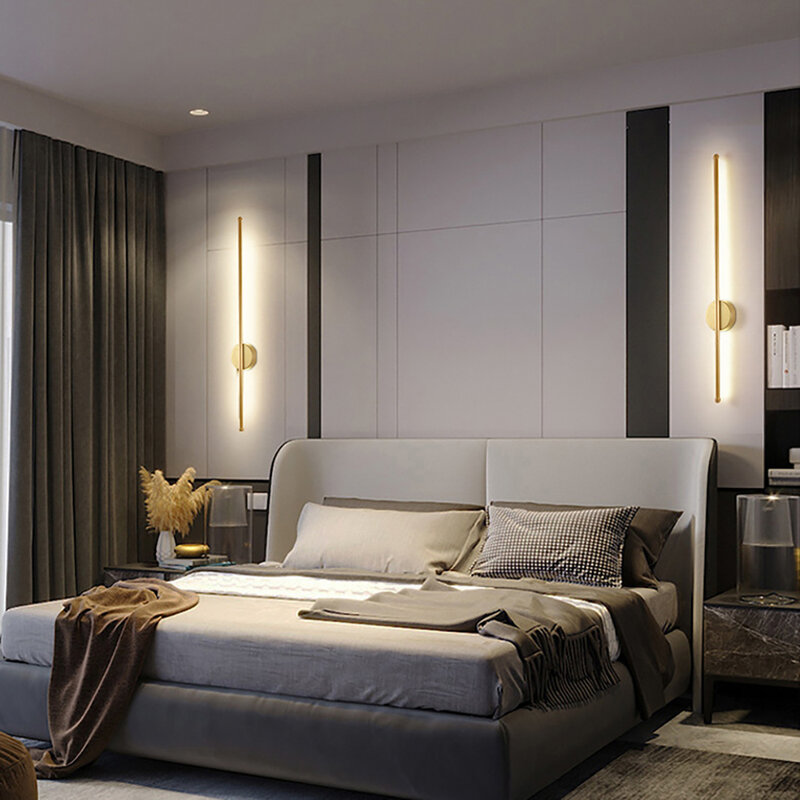 Tira de luces LED para pared de sala de estar, luz nórdica moderna de 80cm y 60cm, Fondo de cobre completo para dormitorio, mesita de noche, AC85-265V