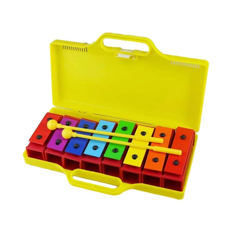 Teclas de metal sintonizado instrumento com caso, glockenspiel xilofone, superfície lisa, habilidades motoras aprendizagem, jardim de infância, 8 notas