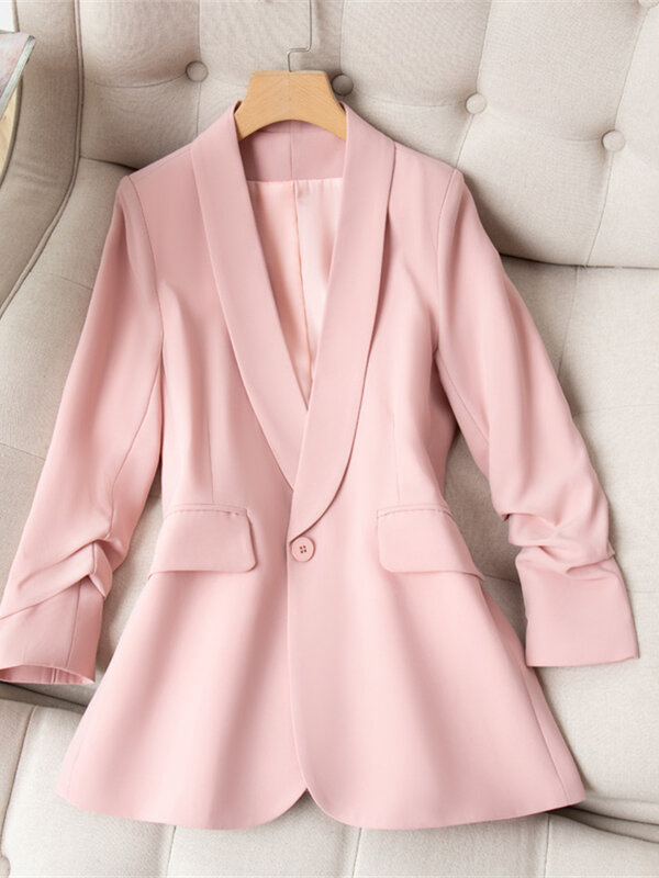 Женская одежда для работы с длинным рукавом, Офисная форма, модный розовый блейзер в офисном стиле, Женская куртка
