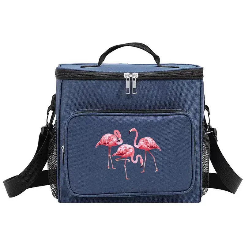 Insulated Bags Cooler Organizer Handbag Portable Shoulder Lunch Bag Waterproof Thermal Box for Men and Women Flamingo Printing