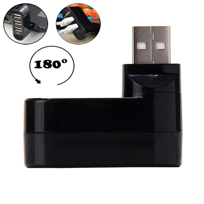Hochwertige expandierende schwarze Drehung für Notebook USB Adapter Splitter Mini 3 Ports