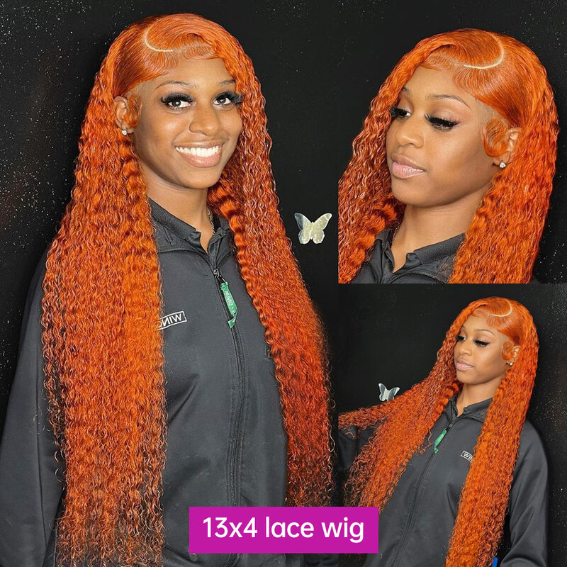 30 36 Inch Ginger Orange 13x6 Curly Lace Front Wigs Deep Curly Human Hair Wigs Deep Wave 13x4 HD Transparent Lace Frontal Wigs