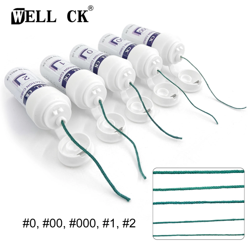 1 Bottle WELLCK Dental Thread Disposable Gingival Retraction Cord Knitted Cotton Gum Line Dentist Material 5 Sizes 0 00 000 1 2