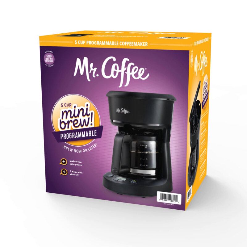 Программируемая Кофеварка Mr. Coffee с 5 чашками, 25 унций, мини-кофеварка, Черная