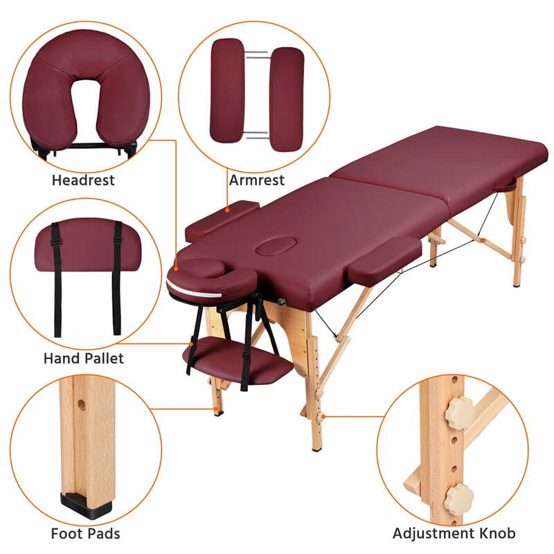 2-fold Portable Wooden Massage Table for Spa Treatments & Tattoos, 84"