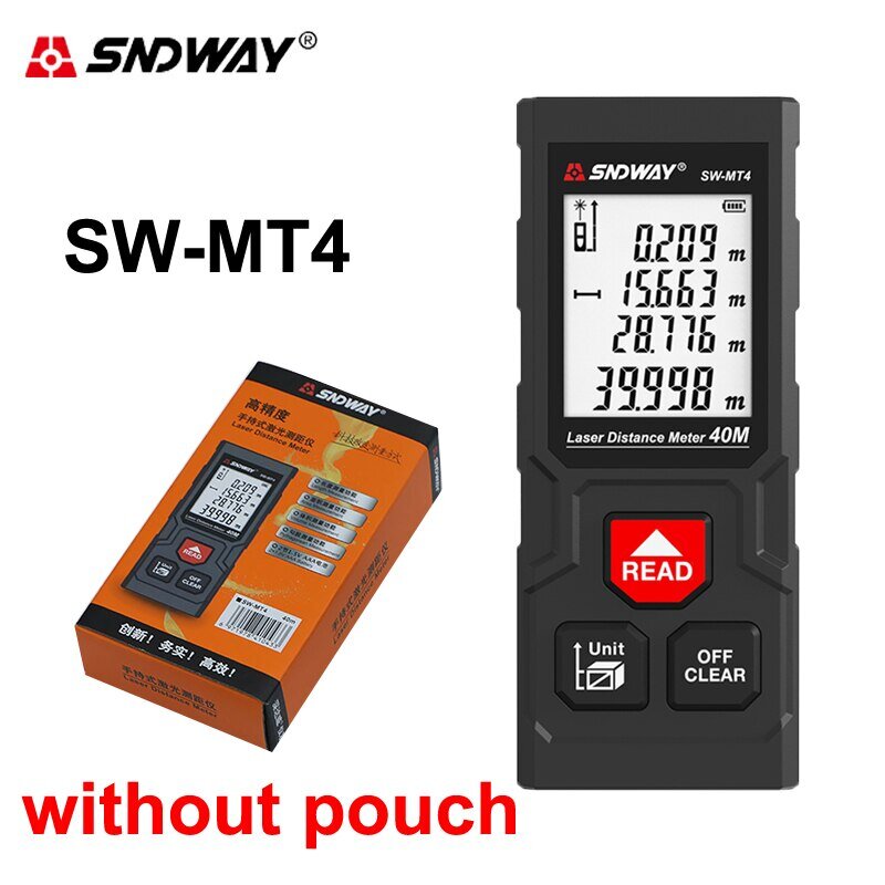 Medidor de distância laser SNDWAY 40M/50M/120M fita digital métrica precisão telêmetro com distância/área/volume/auto-calibração