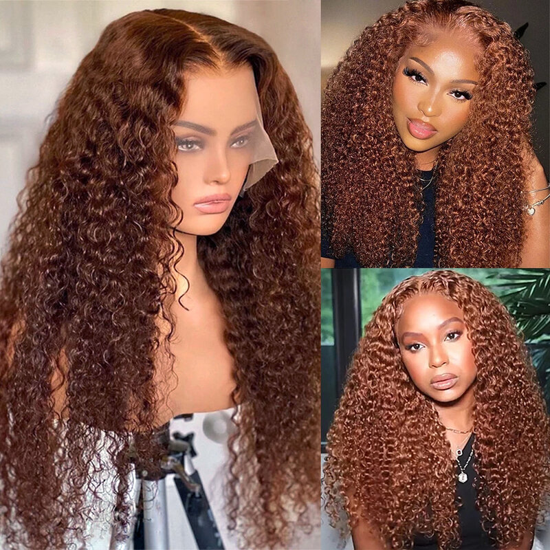 Chocolate Brown Colored 13x4 Curly Lace Front Wig Water Wave Human Hair Wigs Brazilian Glueless 13x4 Lace Frontal Wigs for Women