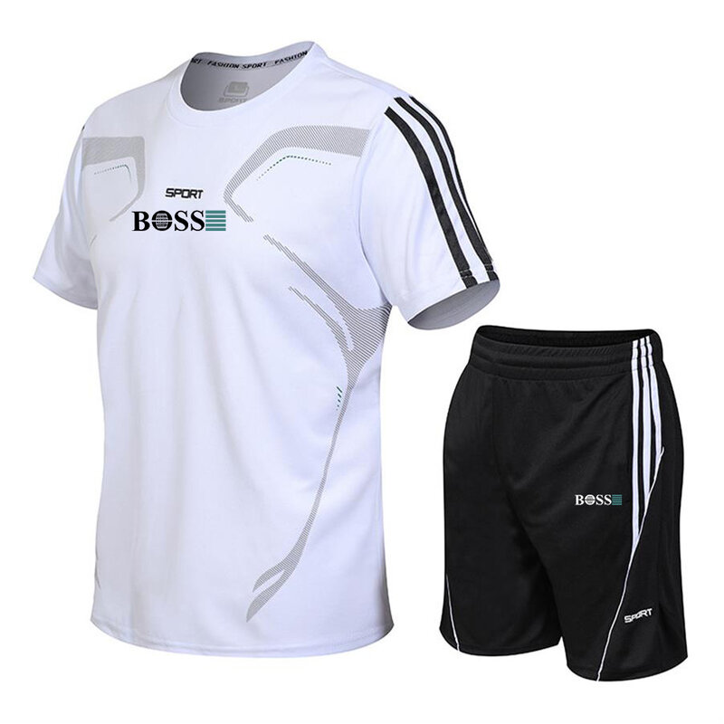 Conjunto esportivo masculino de secagem rápida, equipamento de ginástica, camiseta e shorts de manga curta, conjunto matinal, verão 2022