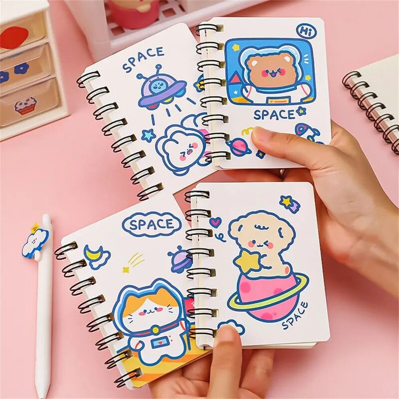 Bobina dos desenhos animados Notebook, Kawaii Bobina Notepad, Diário bonito, Mini Bolso, Astronauta A7 Exercício Livro, Abastecimento de escritório