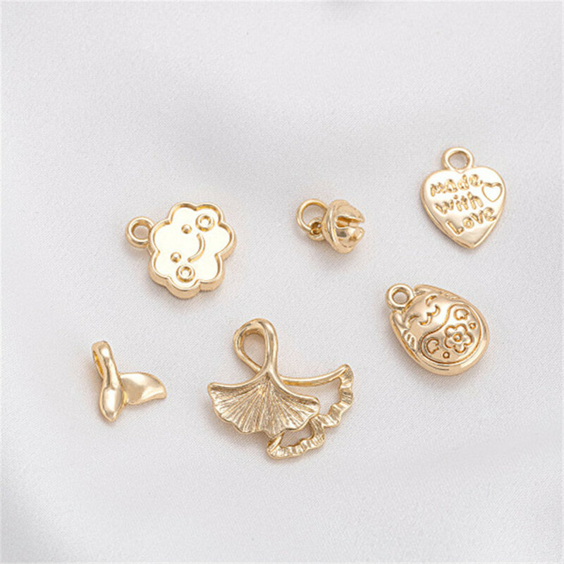 14K Gold-covered Clouds Fishtail Apricot Leaf Bell Lucky Cat English Heart Pendant Diy Handmade Jewelry Pendant C382