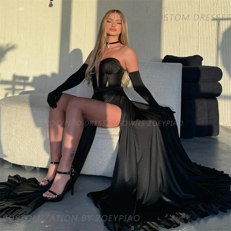 Luxury Black Israeli Evening Dress with 2 Slits 2024 Sexy Long Sleeves Long Custom Formal Event Dresses for Women Wedding Party