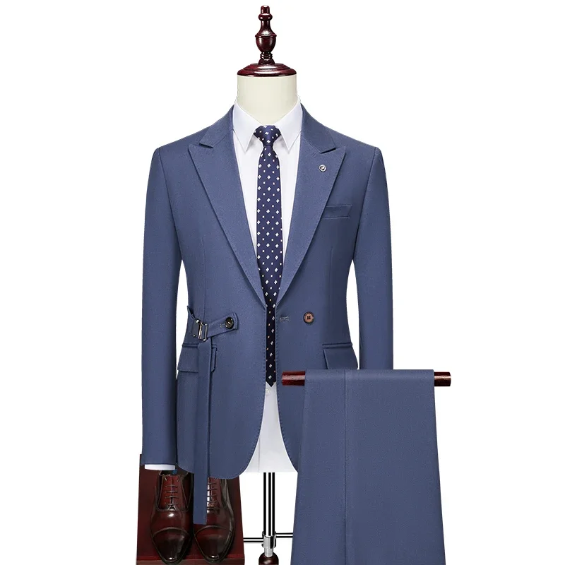 Odzież męska modne garnitury ślubne biznes Casual Slim Fit dwurzędowa kurtka marynarka spodnie spodnie 2 szt zestaw