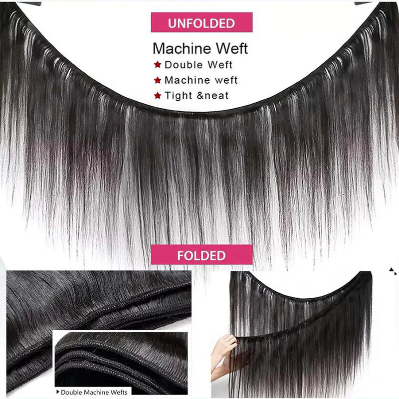 Extensiones de cabello humano 100% liso, mechones de cabello Remy brasileño, negro Natural, cosido, 1/3/4 unidades