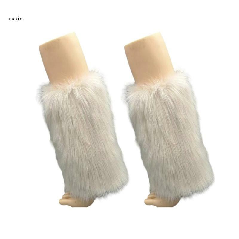 X7YA Jambières en fausse fourrure, Y2K Chaud et confortable Jambières pelucheuses Couverture poignets bottes pour femmes