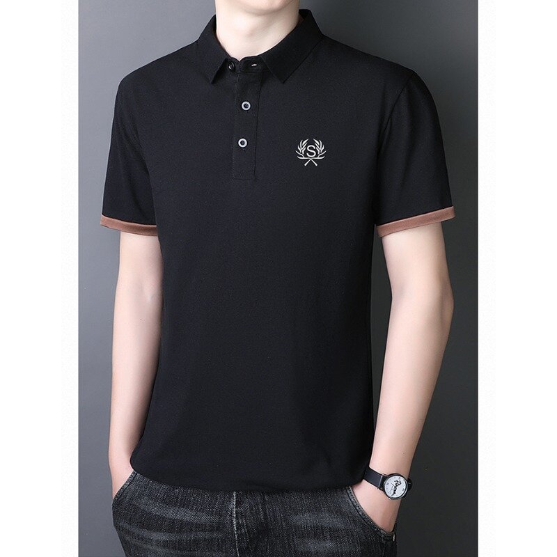 2023 Summer New Simple, Casual, Loose, Smooth, Fine, Breathable, Lazy, Casual Style Polo Neck Short Sleeve Man Clothes