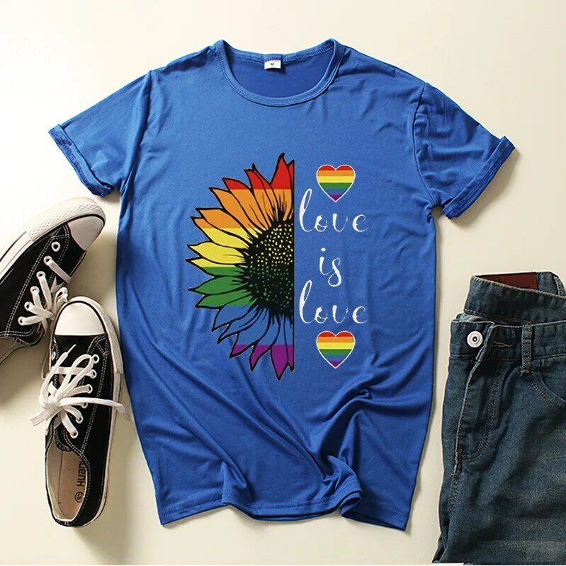 T-shirt de algodão feminina, camisa de manga curta com gola redonda e estampado flores, casual, verão, 100%