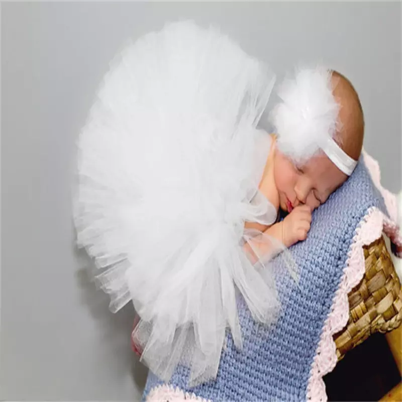 Noworodki odzież do zdjęć dziecięcy dziewczęcy szyfonowy cienki bufiasta spódnica z elastyczny Nylon siatką na głowę akcesoria do włosów