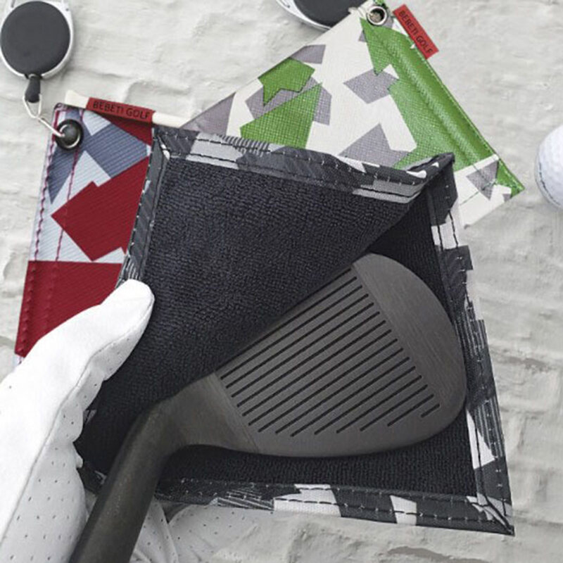 Mini Golf Ball Club Head Cleaner Toalha de limpeza quadrada Fivela retrátil de chaveiro PU superfície de material impermeável
