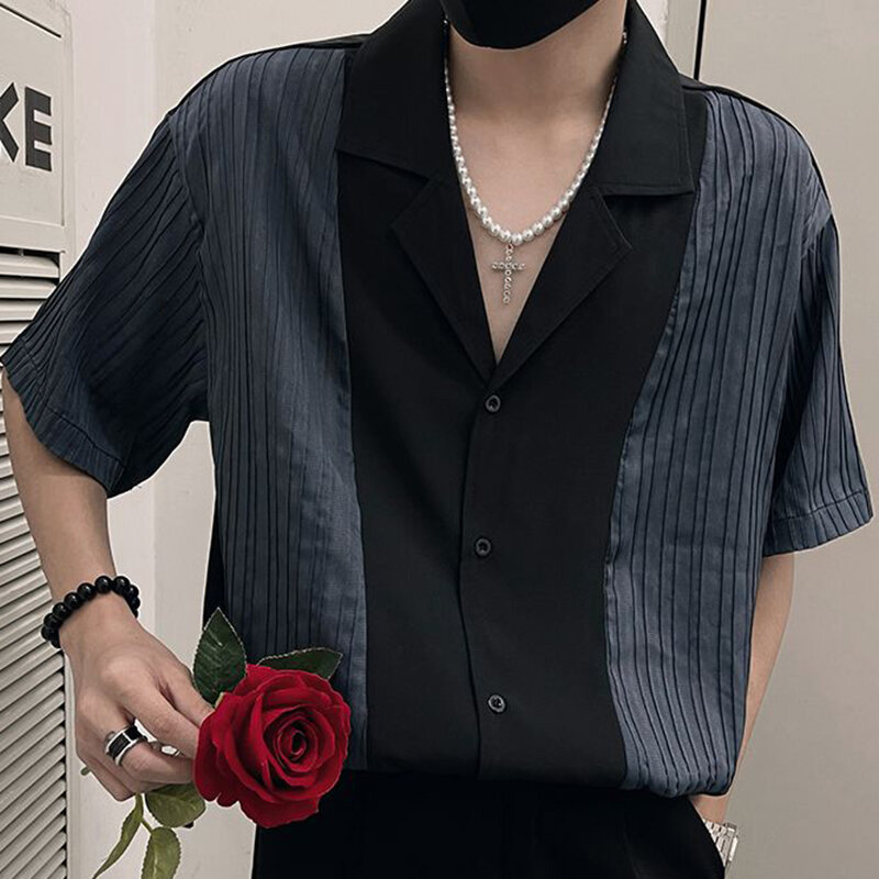 Fashion Lapel Button Spliced Loose Korean Shirts Men's Clothing 2024 Summer New Casual Tops Short Sleeve All-match Shirt